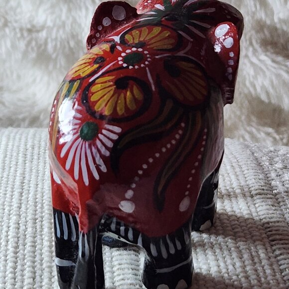 Wooden Elephant Decor Ornament Hand Crafted Show Piece Hand Painted Gift Item - Picture 4 of 8